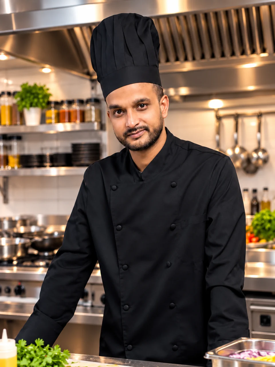 Chef de Royal Tandoori en la cocina del restaurante